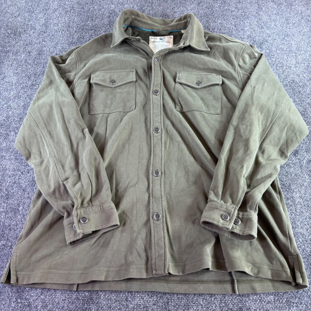 Tommy Bahama Button Up Mens XL Olive Green Pima Cotton Corduroy Trim Long Sleeve